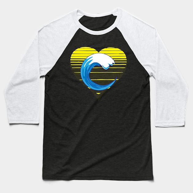 Blue ocean wave lover, sunset heart. Surf and sea waves lover gift Baseball T-Shirt by alcoshirts